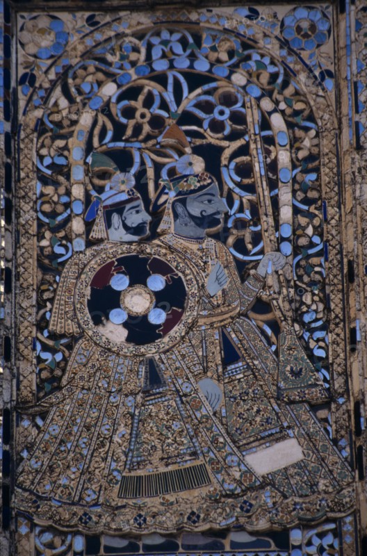 INDIA, Rajasthan, Udaipur, City Palace.  Mural detail.