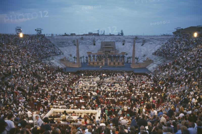 ITALY, Lombardy Amphi-theatre, Verona , The Amphitheatre with a performance of the opera Aida in progress