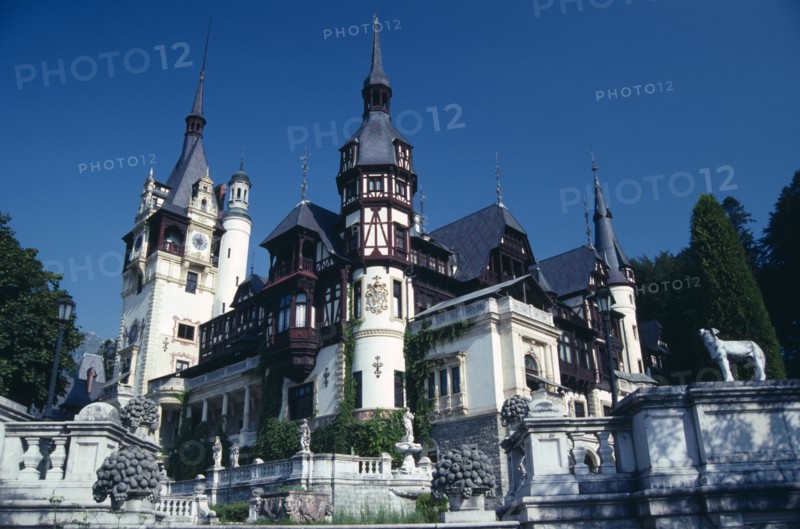 ROMANIA, Prahova, Sinaia, Peles Palace exterior in eclectic architectural style.