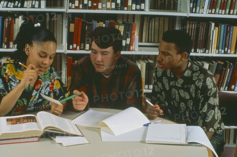 USA, Mn, St Paul, 17year old High School students at Macalester College library