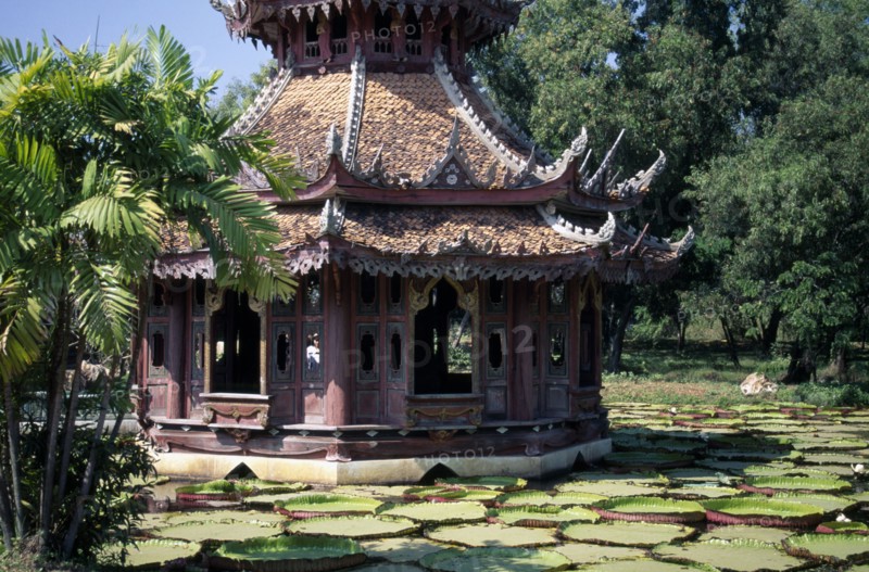 THAILAND, Architecture, Ancient City Pagoda built on a lily pond