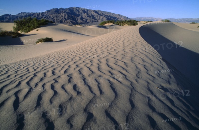 USA, California, Death Valley, View over rippled desert sands and arid landscape