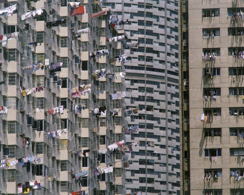 SINGAPORE, General, Suburban tower block apartments with washing hanging from balconies