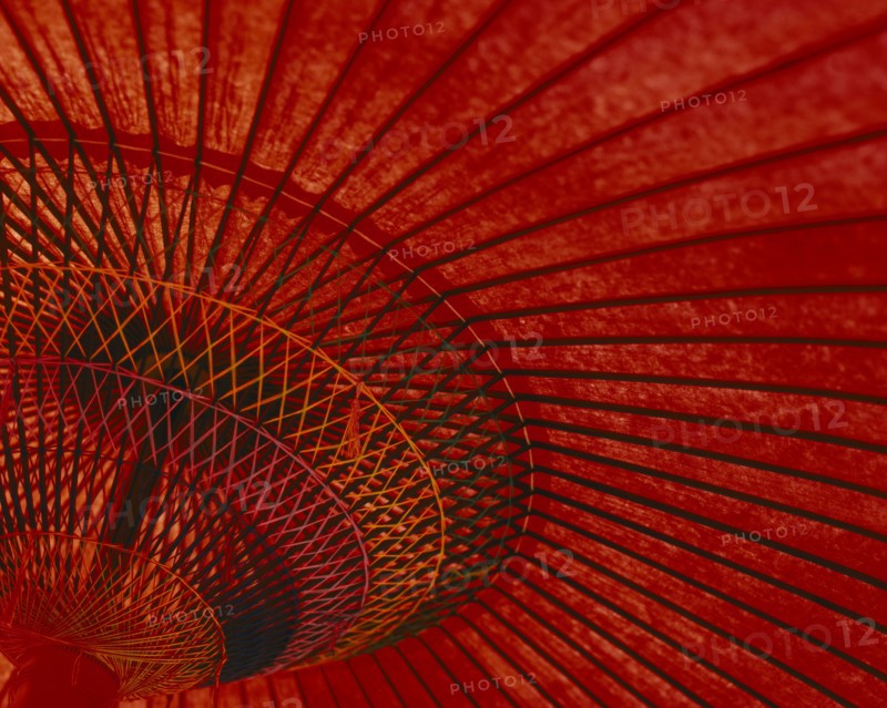 JAPAN, Craft, Traditional red bamboo umbrella detail
