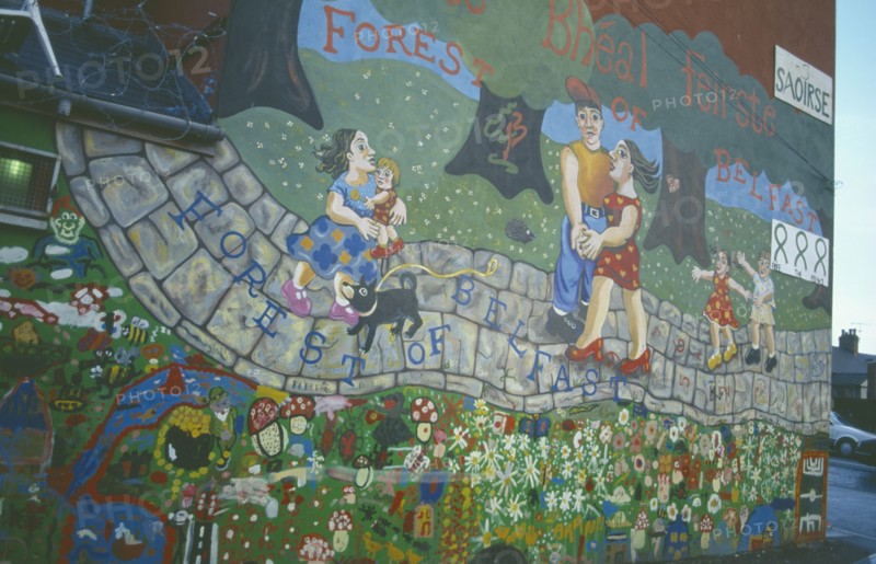 IRELAND,  North  , Belfast, Community Mural on Falls Road.