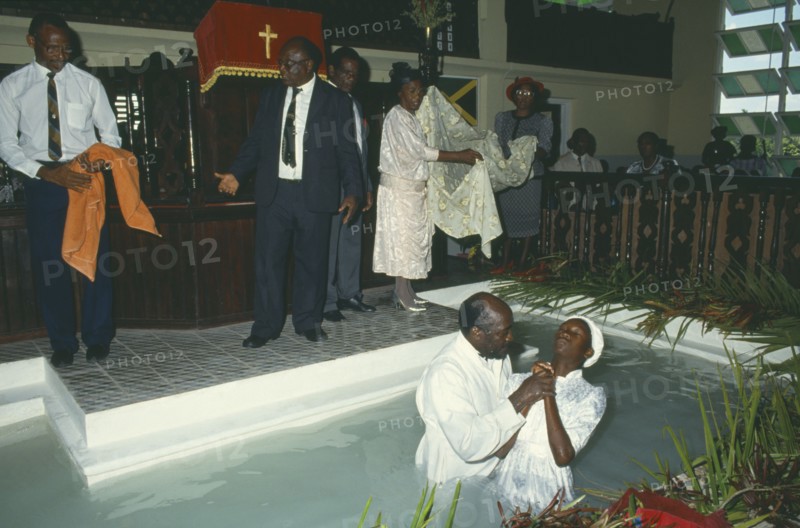 WEST INDIES, Jamaica, Montego Bay, Total immersion baptism in Baptist church