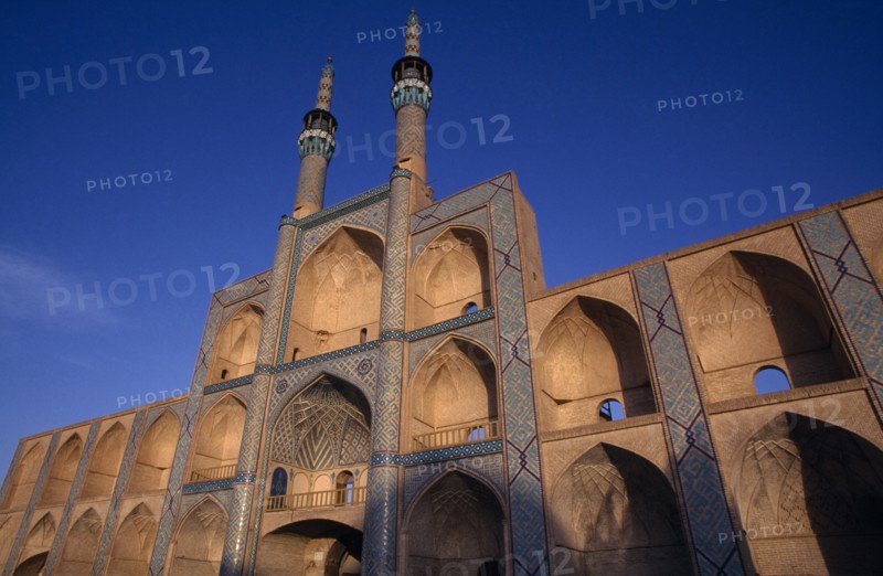 IRAN,   , Yazd, Amir Chakmagh Complex. General view of the facade in evening light