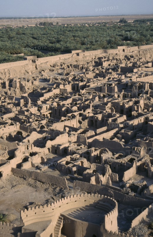 IRAN, Kerman Province, Bam , Arg e Bam Citadel. View over the old city ruins