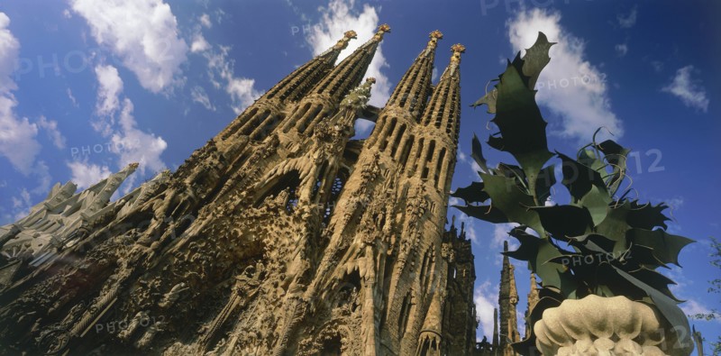 SPAIN, Catalonia , Barcelona , Angled view of the facade of La Sagrada Familia by Gaudi with no cranes visible