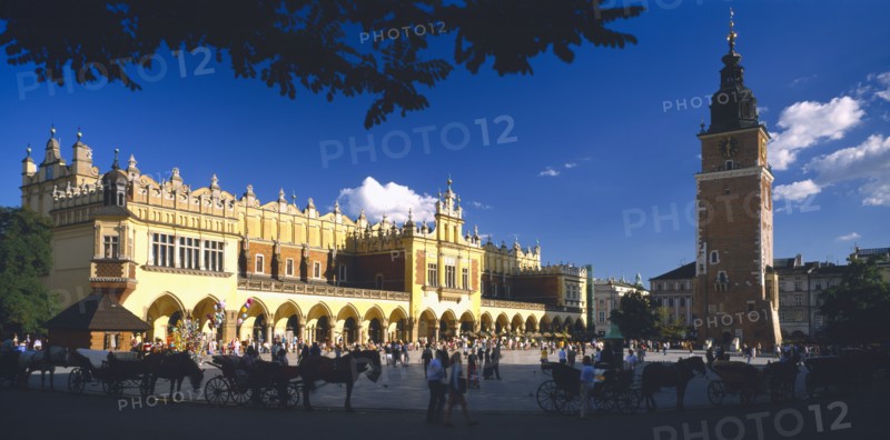 POLAND,  , Krakow , Rynek Glowny or Grand Square and sixteenth century Renaissance Cloth Hall covered market.