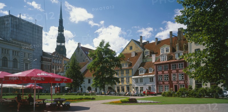 LATVIA, Riga, City Centre Square with outdoor cafe in the foreground