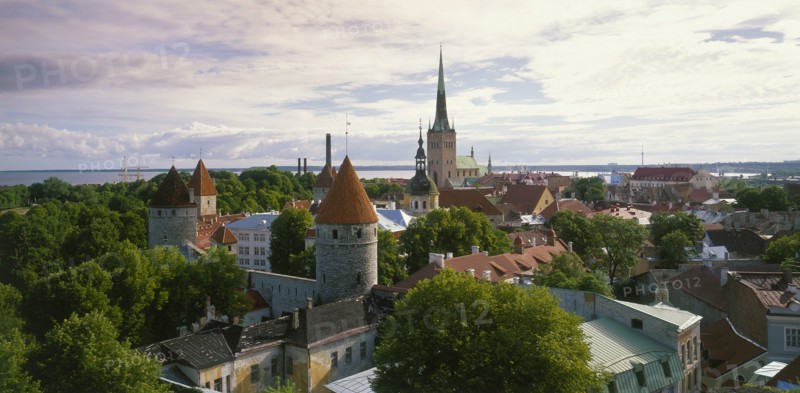 ESTONIA, Tallinn, Aerial view over the city rooftops