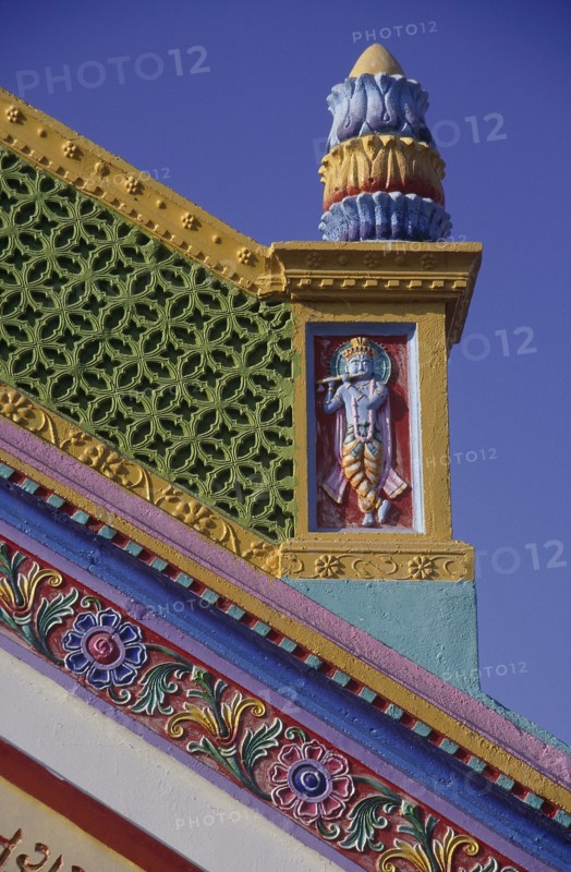 INDIA, Gujarat, Bhuj, Colourful Hindu temple detail