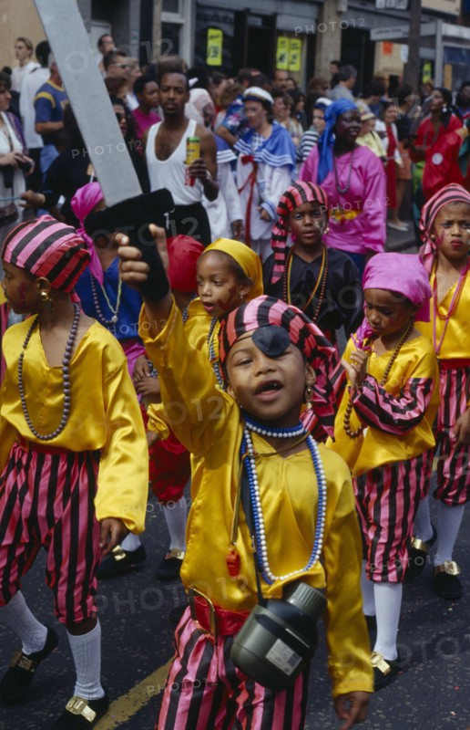 ENGLAND, London, Children in pirate costumes during parade.