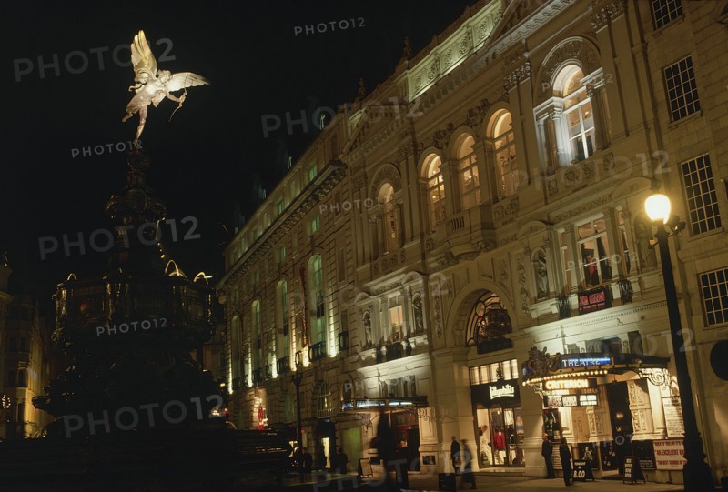 ENGLAND, London, Picadilly Circus at night with the Statue of Eros illuminated