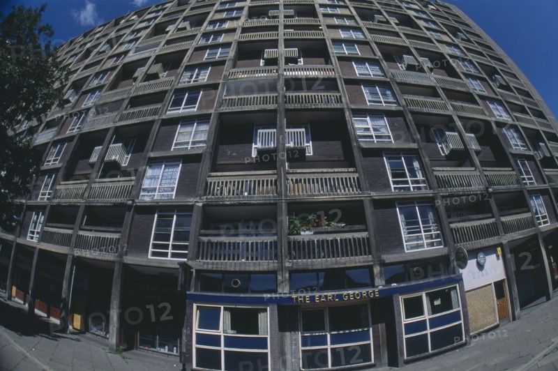 ENGLAND, London, Hyde Park. Fish eye view of a block of flats