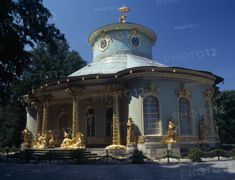GERMANY, Potsdam, Sanssouci, Chinese Tea House. Green and gold clover leaf shaped house