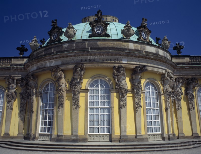GERMANY, Potsdam, Sanssouci, Sanssouci Palace facade and dome.