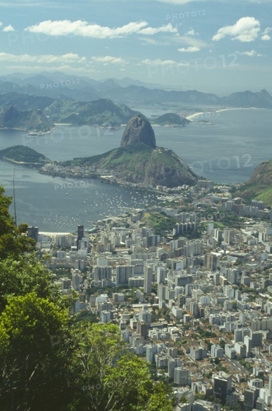 BRAZIL, Rio de Janeiro, View over Rio toward Sugar Loaf Mountain from Corcovado Mountain