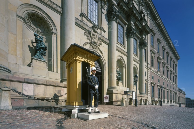 SWEDEN, Stockholm, The Royal Palace with Sentry on duty