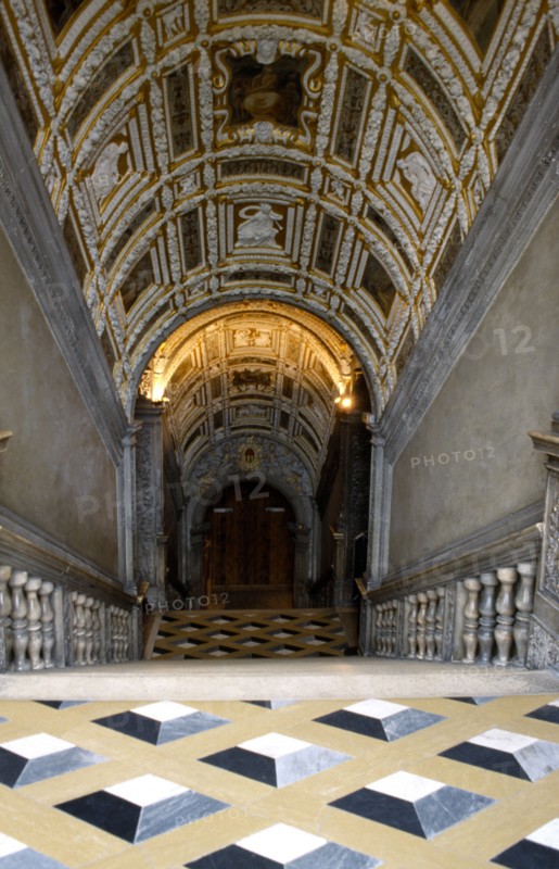 ITALY, Veneto, Venice, Doges Palace interior showing golden staircase detail