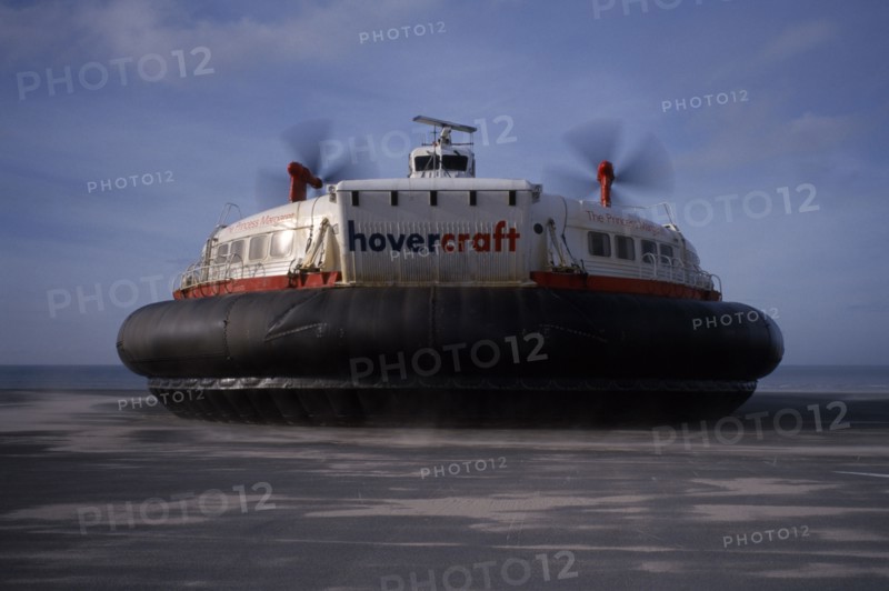 SEA, Hovercraft, General view travelling towards camera on dry land
