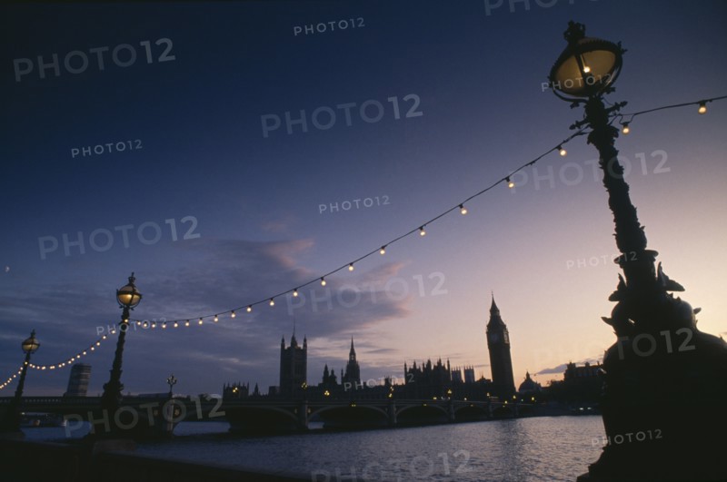 ENGLAND, London, Houses of Parliament seen from across the River Thames at night
