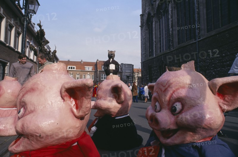 BELGIUM, Brabant, Brussels, "Woluwe St. Lambert, Spring Festival.  Figures depicting pigs and a fox. "