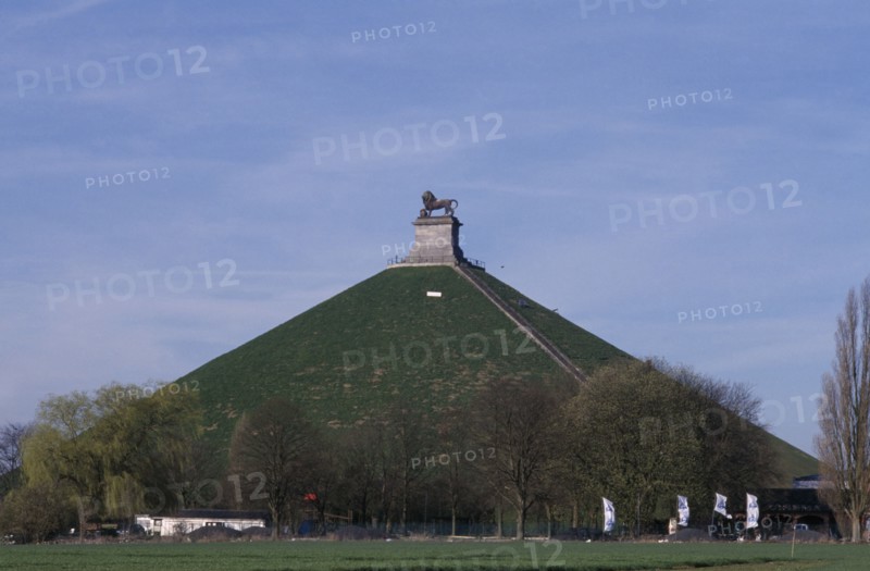 BELGIUM, Brabant, Waterloo, View towards the Wellington Monument or Golden Lion and Waterloo battlefield.