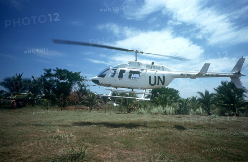 CAMBODIA, Crey Thom, UN Jet Ranger CV4 helicopter.