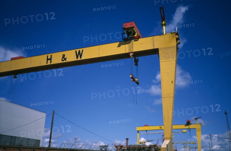 IRELAND, North, Belfast, "The famous Harland & Wolf shipyard cranes, once the largest in europe."
