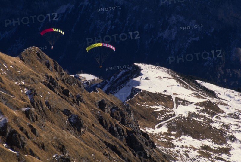 SPORT, Air, Parasailing, Two parasailers on Schilthorn mountain Switzerland