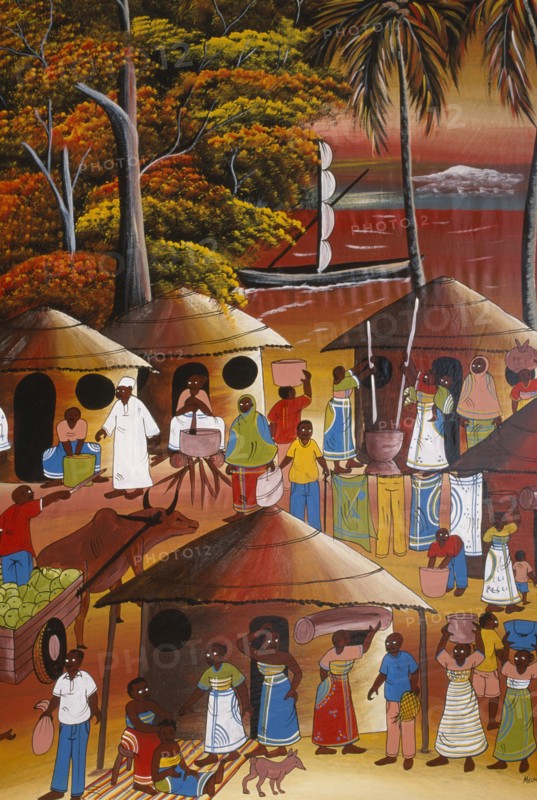 TANZANIA, Zanzibar Island, Art and Crafts, Colourful painting in the Tingatinga style named after Edward Saidi Tingatinga who developed it.
