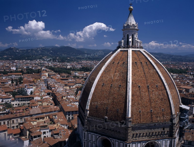 ITALY, Tuscany, Florence, "The Duomo.  Dome by Brunelleschi, completed in 1463 with view over the city behind."