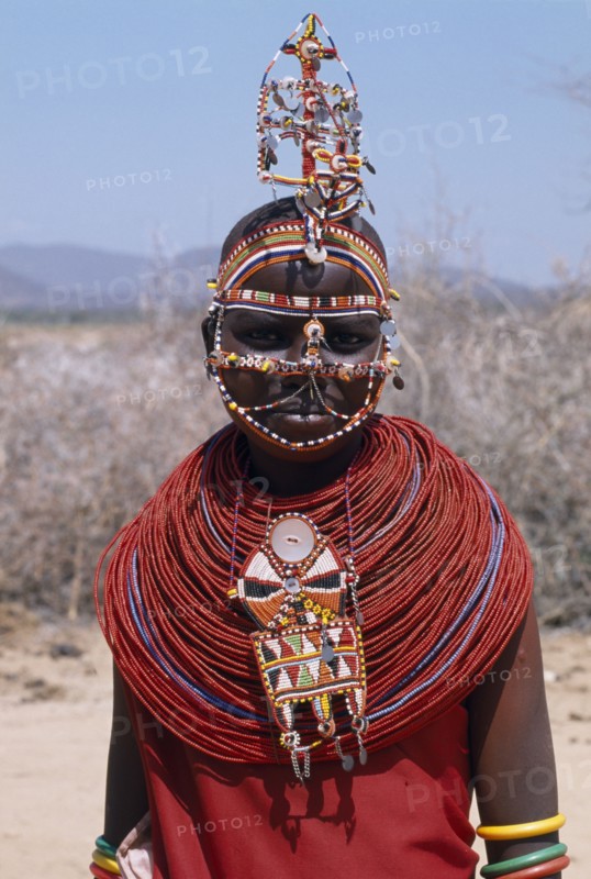 KENYA, Samburu, People, Samburu woman in traditional pre-nuptial dress and jewellery.