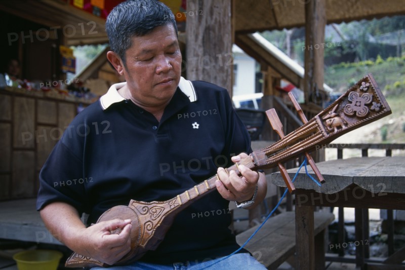 THAILAND, North, Chiang Mai, Man playing traditional stringed instrument