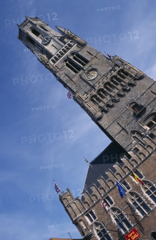 BELGIUM, West Flanders, Bruges, Carillon Belfort in Grote Markt Square