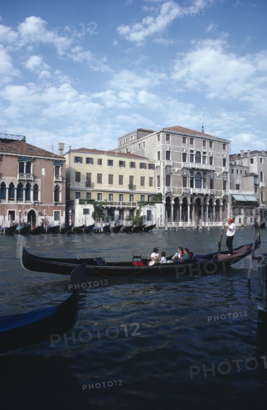 ITALY, Veneto, Venice, Gondola with passengers on the Grand Canal