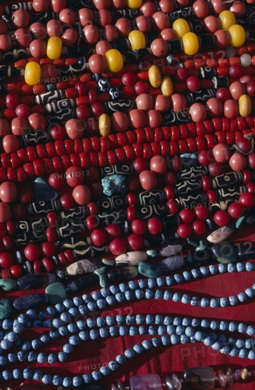 CHINA, Tibet, Lhasa, Jewellery stall on the Barkhor pilgrim circuit at Jokhang Temple