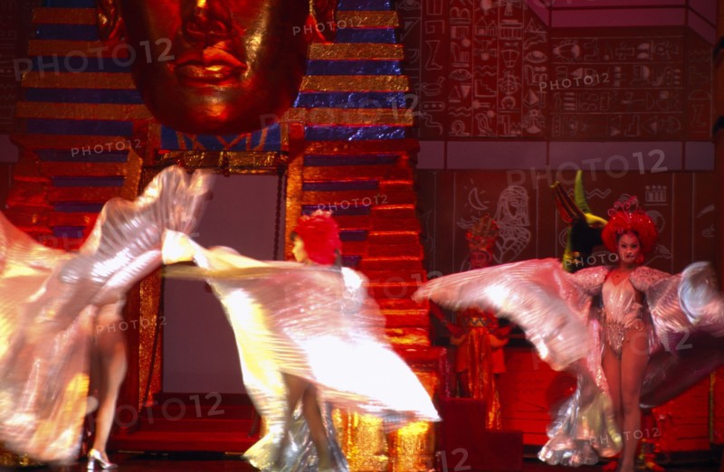THAILAND, Phuket, Patong, Simons Cabaret with perfomers on stage at a Transvestite show with an Egyptian inspired set design