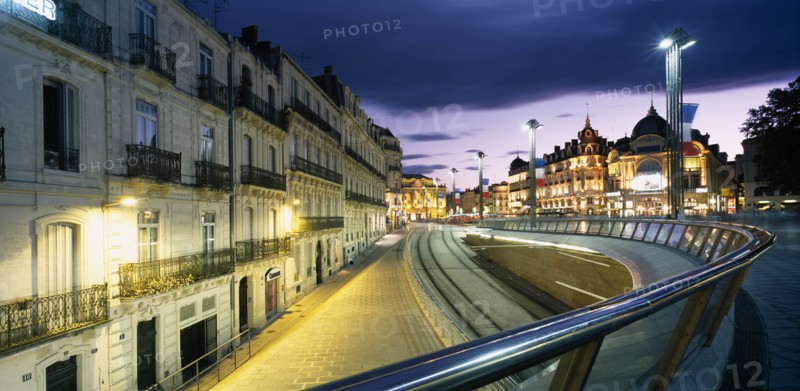 FRANCE, Languedoc-Roussillon, Herault, "Montpellier.  Place de La Comedie, illuminated at night."