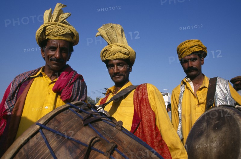PAKISTAN, Punjab, Lahore, Portrait of three drummers