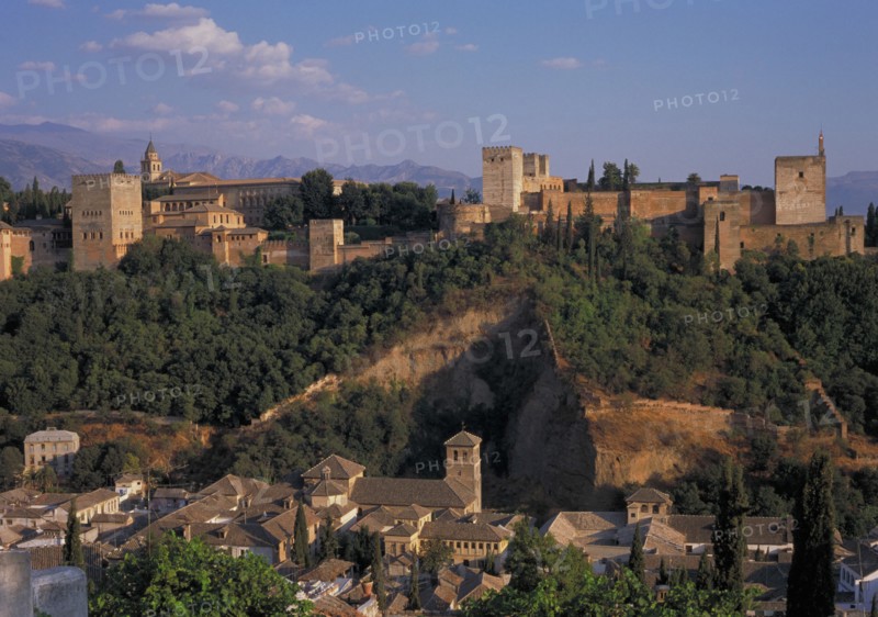 SPAIN, Andalucia, Granada, The Alhambra with mountains in the distance