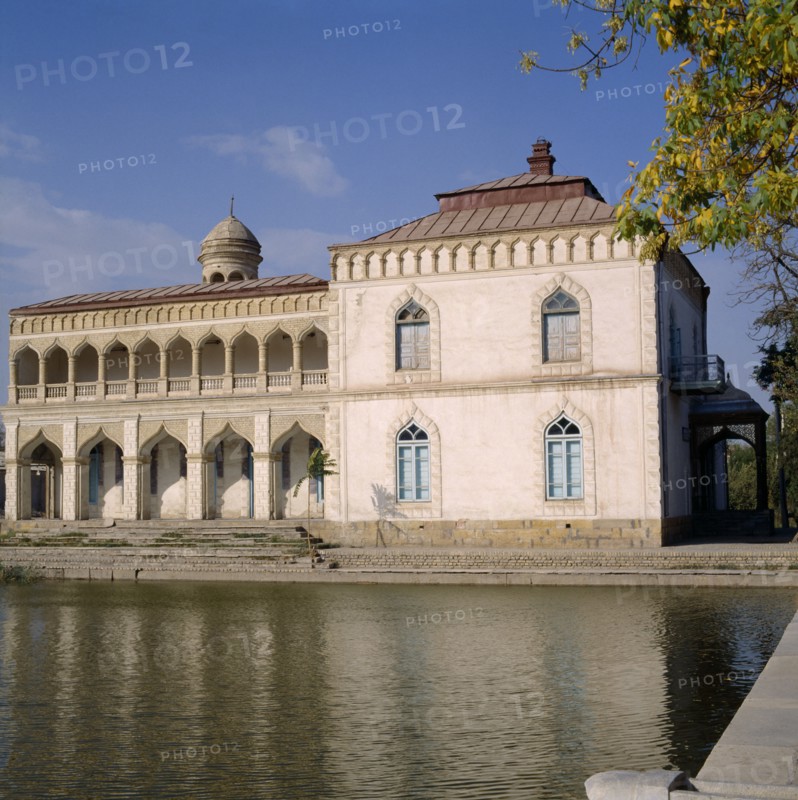 UZBEKISTAN , Bukhara, The Summer Palace. The harem building with bathing pool in foreground