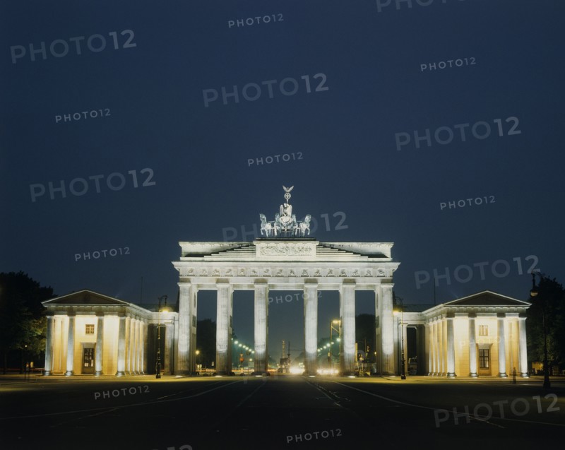 GERMANY, Berlin State, Berlin, Brandenburg Gate floodlit at night seen from the front