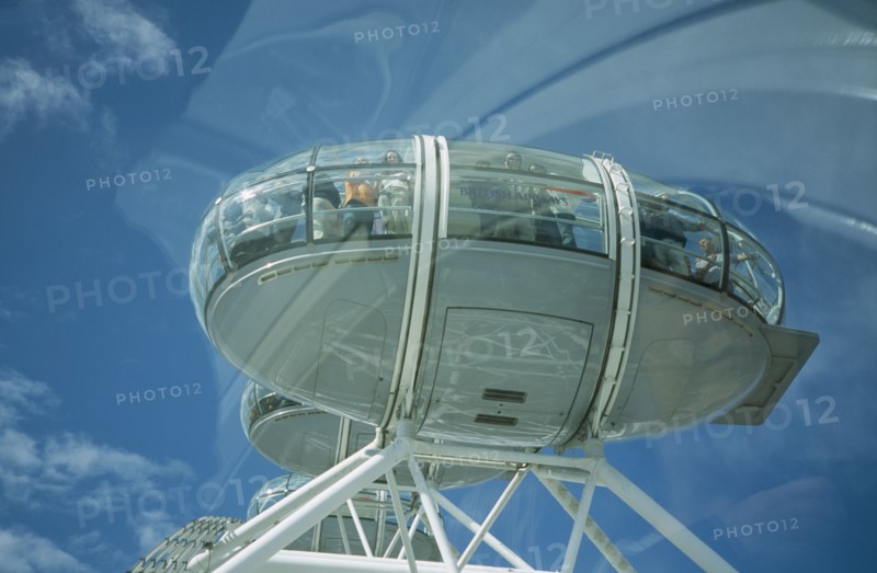 ENGLAND, London, British Airways London Eye Milennium wheel view of capsule with blue sky