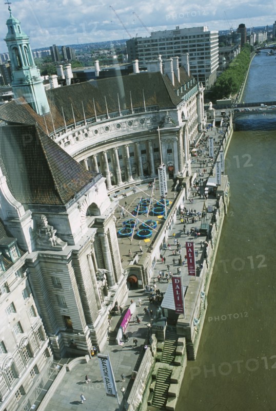 ENGLAND, London, View over County Hall and river Thames from the London Eye.