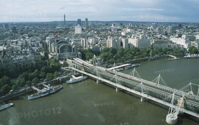 ENGLAND, London, View over the skyline and river Thames from the London Eye.