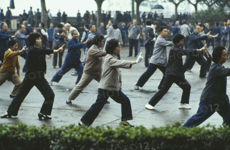 CHINA, Exercise, Mass outside Tai Chi class