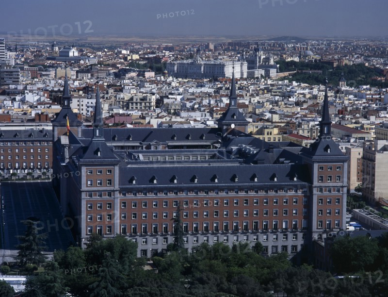 SPAIN, Madrid State, Madrid, General view of the Army Headquarters and Palacio Real from the Faro de Madrid observation tower